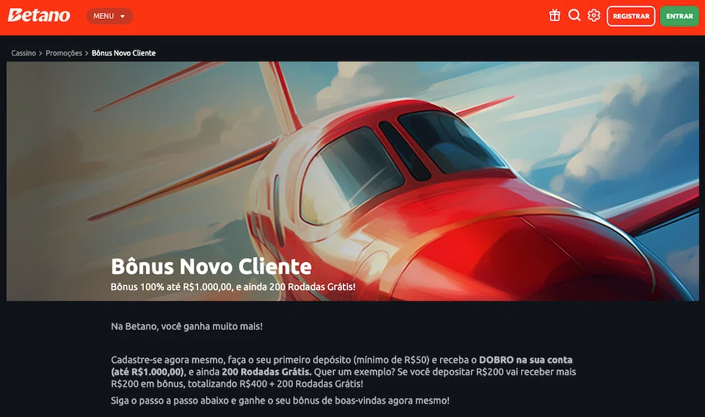 Aviãozinho bônus no Betano
